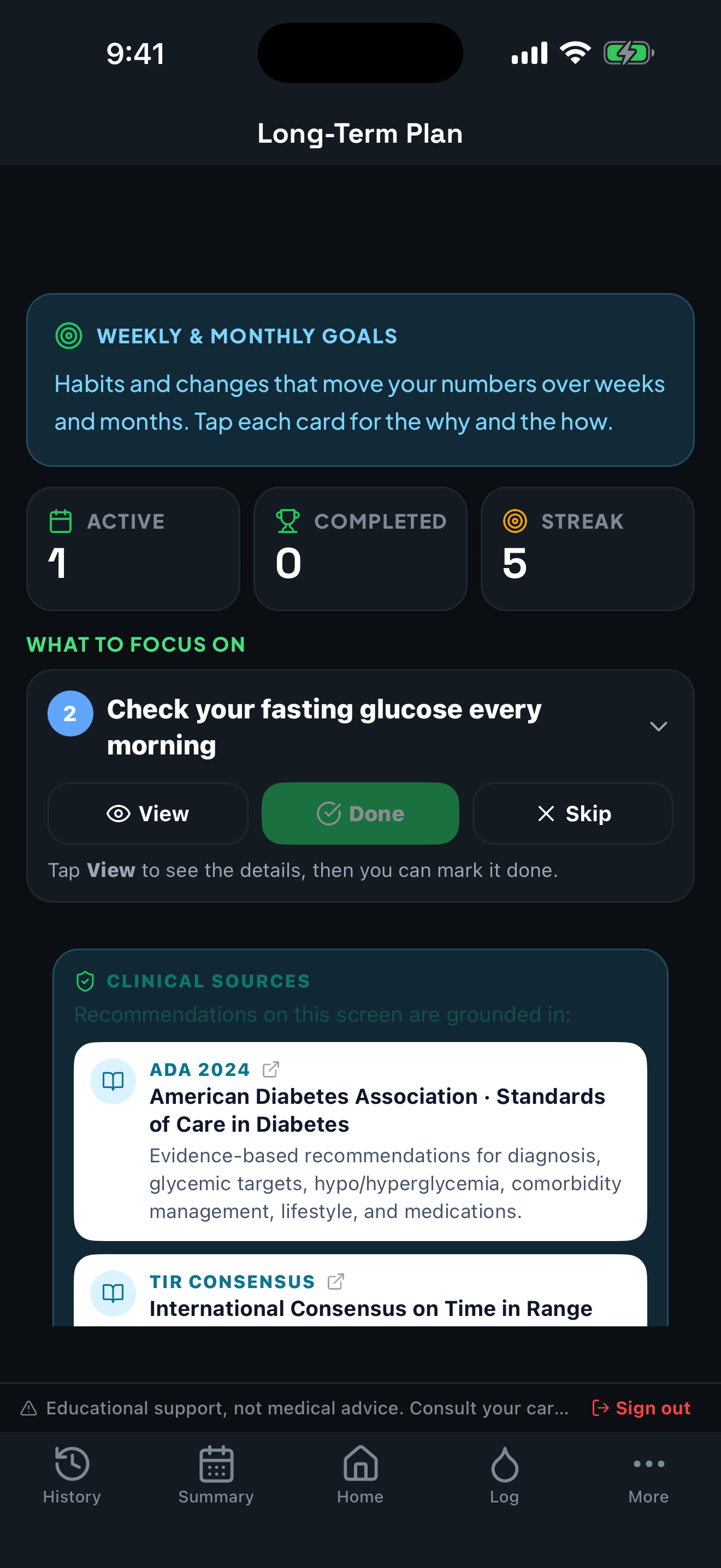 Long-term plan screen in the Dark theme
